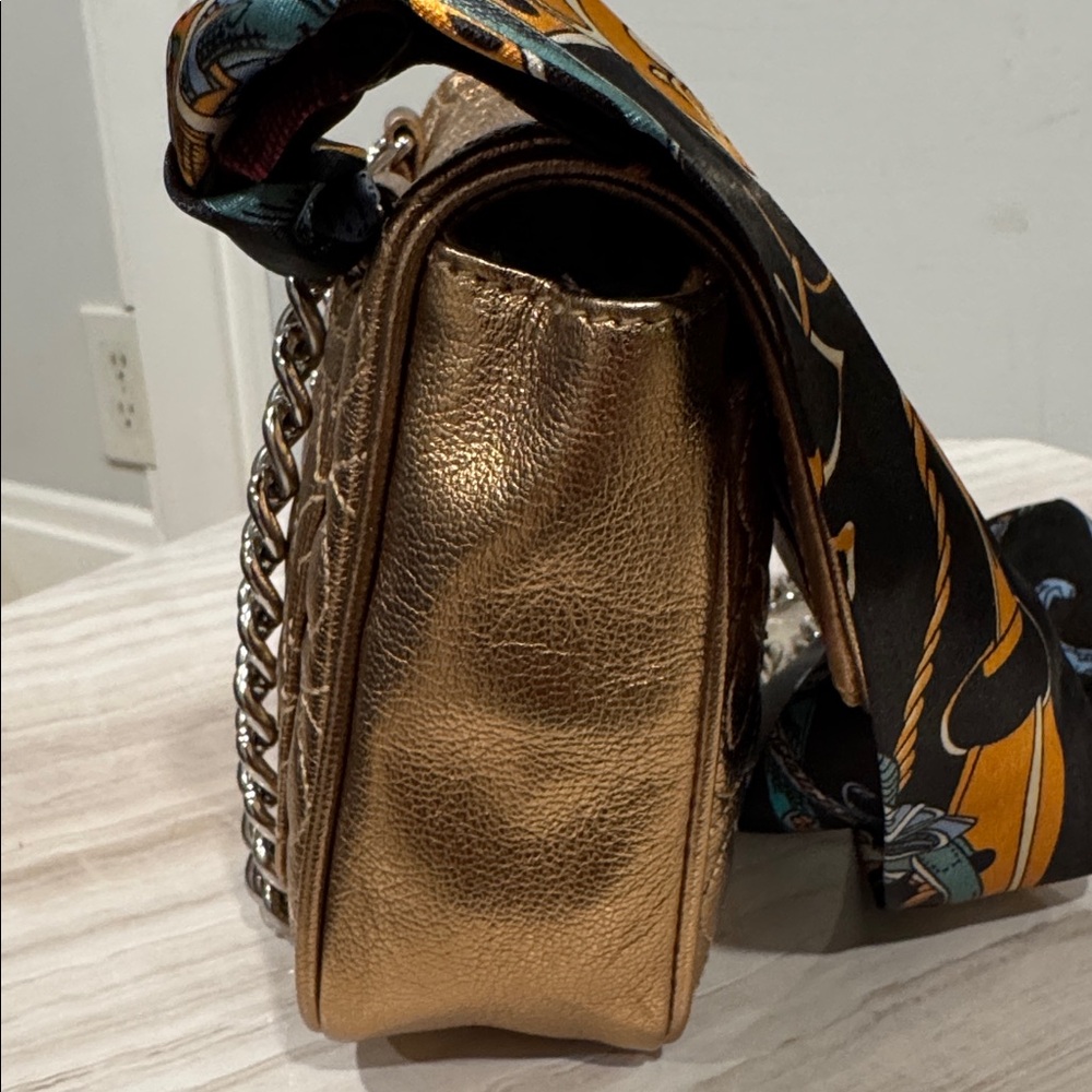 Coach Bag Madison Small Signature Embossed Gold Metallic Leather Shoulder Bag - Picture 9 of 17